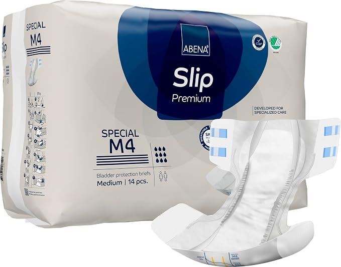 Abena Classic Design Adult Diapers, Slip Special Premium Incontinence Briefs, Heavy Absorbency, Level 4, Medium, 14 Count