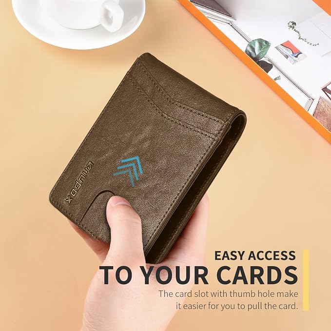 RUNBOX Wallet for Men -Slim Rfid Leather Mens Bifold Novelty Wallets 2 ID Window With Gift Box Men's Accessories | Minimalist Front Pocket Design, Holds 15 Cards, Large Capacity with Cash Pocket,Compact and Thin, Birthday Gifts for Men