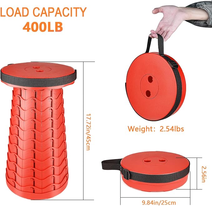 Upgraded Folding Stool Lightweight Yet More Sturdy with Load Capacity 400lbs Portable Collapsible Stool for Camping Fishing Hiking BBQ (All Red)