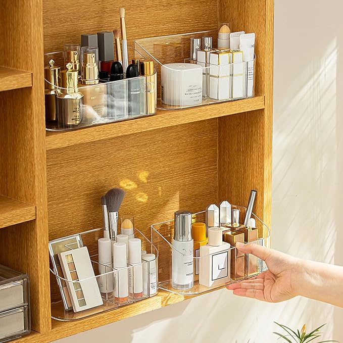 MORNITE Bathroom Counter Shelf Vanity Trays, Makeup Organizer Tray with 9 Compartments, Trays Holders for Medicine Bathroom Cabinet, Clear