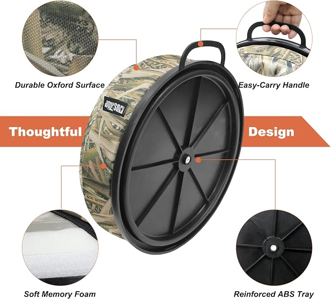 MDSTOP 5 Gallon Bucket Seat with 3" Thick Seat Foam Cushion, Waterproof 360°Swivel Bucket Lid Seat, Silent Bucket Seats for Duck Dove Hunting, Ice Fishing, Baseball, Camping, Gardening
