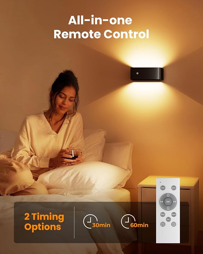 Motion Sensor Wall Sconce Indoor with Remote Control Wall Light LED Wall Sconces Set of Two Rechargeable 8000mAh Battery Operateded Wall Lamps Brightness Adjustable for Stair Closet Bedroom Hallway
