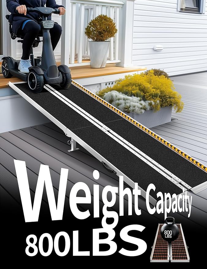 FACHNUO 10 Feet Portable Wheelchair Ramp with Support Legs, Non-Skid Aluminum Handicap Ramps, Folding Threshold Wheel Chair Ramp for Home Steps, Stairs, Entry, Threshold, Doorways, 800LBS Capacity