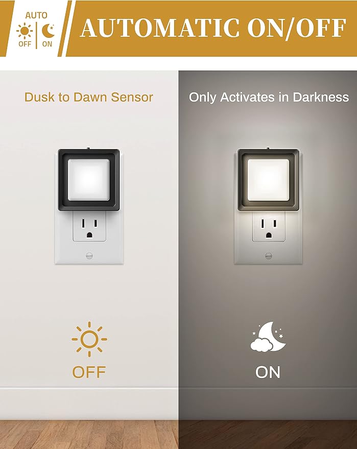 LED Night Light,Plug in Night Light [4 Pack],Dusk to Dawn Sensor | Night Lights Plug into Wall,for Bedroom Bathroom Toilet Stairs Kitchen Hallway Kids Adults,Nightlight,Daylight White 5000K