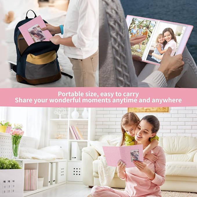 vivinin 2 Pack Photo Album 4x6, Linen Cover Photo Book, Small Photo Album Book for 36 Pockets Hold 72 Pictures, Picture Book for Photos Family Anniversaries Baby Vacations（Pink）