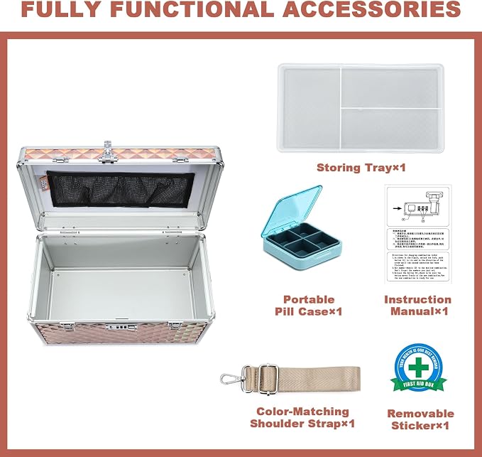 Storage Lock Box with Combination Lock, Lockable Medicine Storage Box, Empty First Aid Box, Security Lock Box, Multipurpose Locking Box for Home and Outdoor Use (Champagne, X-Large)
