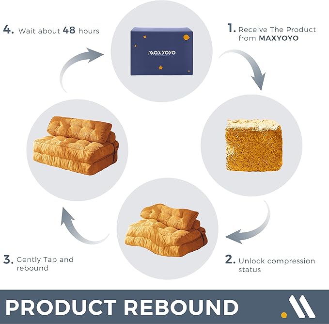 MAXYOYO Folding Sofa Bed, Convertible Sleeper Chair with Pillow Foldable Matress with Back Support, Portable Fold Out Chair Bed Comfy Floor Sofa Lounge for Living Room Bedroom, Orange Double