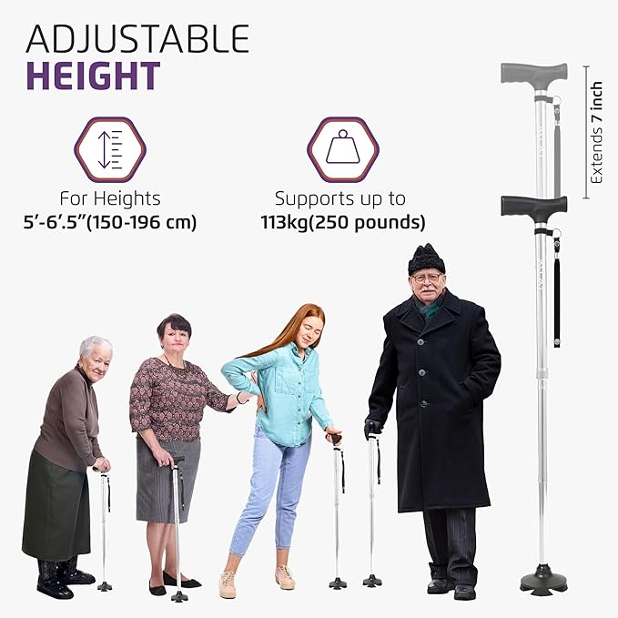 Allay Walking Cane for Men & Women - Foldable, Adjustable, Collapsible Walking Canes for Seniors Balance, Free Standing, Pivot Tip, Heavy Duty, with Travel Bag | Walking Sticks for Seniors & Adults