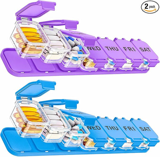 Yaklim 2-Pack Large Waterproof 7-Day Pill Organizer - Extra Large AM/PM Pill Boxes for Vitamins, Fish Oils & Supplements, Portable Daily Medication Dispenser with 14 Compartments