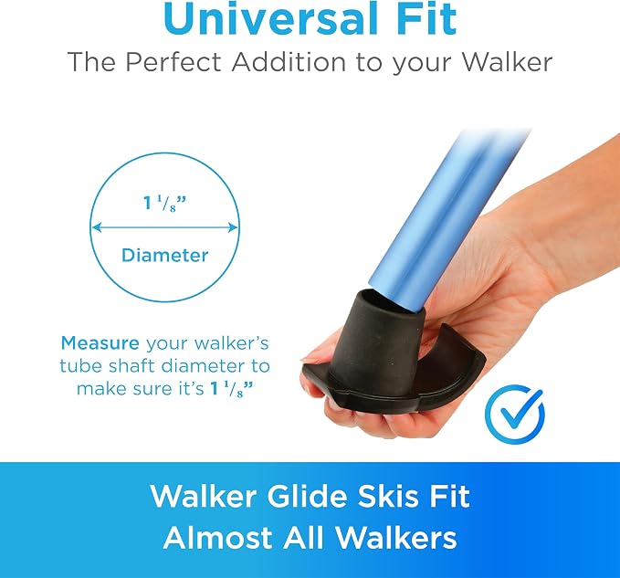 NOVA Walker Ski Glides with Fabric Covers, Universal for Folding Walkers, Easy-Glide Back Leg Sliders for Indoor & Outdoor Use, Hardwood Floor Safe, 4 PCS (1 Pair + Covers), Black