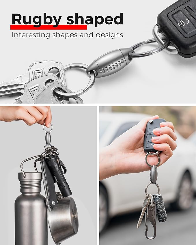 FEGVE Titanium Quick Release Keychain, Detachable Pull Apart Key Chain | Easy Access, Tangle-Free 360° Swivel, Rustproof and Durable, for Valet Car Home Key Storage
