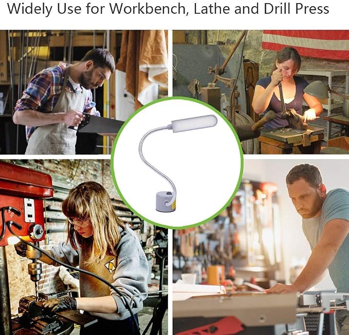 Sewing Machine Light LED Lighting (30LEDs) 6 Watt Multifunctional Flexible Gooseneck Arm Work Lamp with Magnetic Mounting Base for Workbench Lathe Drill Press 2 Pack Silver