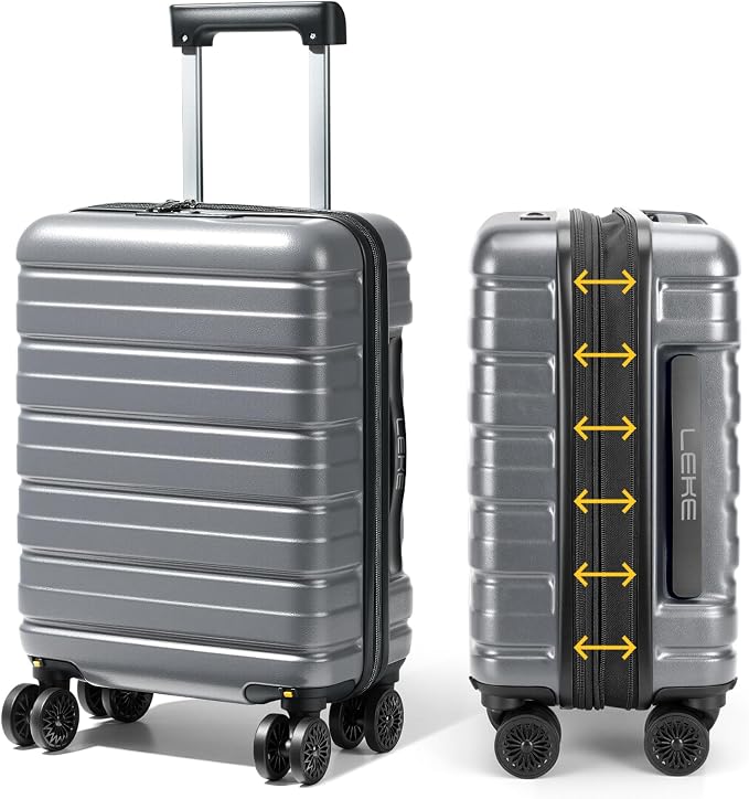 Lekesky 18 Inch Expandable Carry On Luggage Airline Approved, Hard Shell Suitcase with TSA Lock, Lightweight Spinner Wheels for Travel Weekend Trips Men Women, Grey