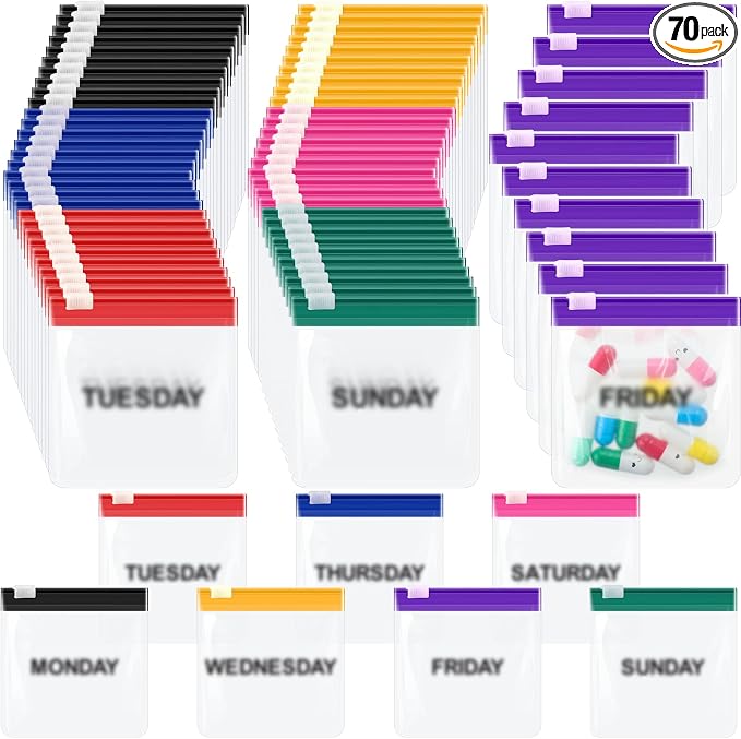 Sherr 70 Pcs Pill Pouch Bag,Slide Lock Medicine Bag for Travel,Colored