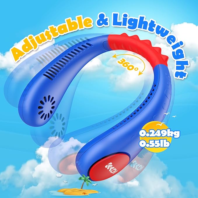 Kids Neck Fan, Portable Bladeless Neck Fan for Kids 4-14Y, 2600mAh Rechargeable Wearable Fan for Girls Boys, 4 Speeds Lightweight Quiet Cooling Fan for Study, Camping, Travel, Summer Essential