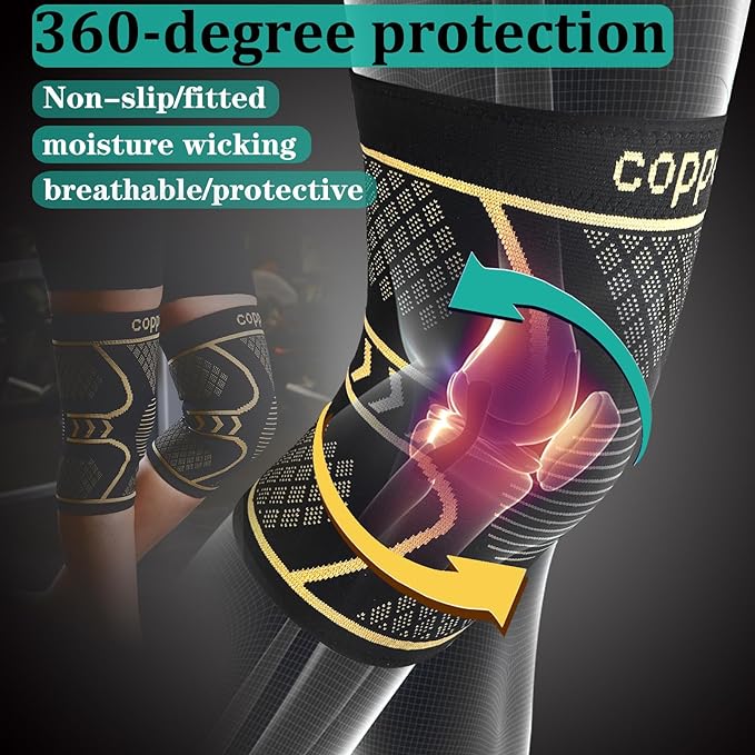 Copper Knee Braces for Women and Men 2 Pack, Knee Compression Sleeve for Knee Pain, Arthritis,ACL, Meniscus Tear, Joint Pain Relief, Knee Support for Running, Working Out, Fitness, Weightlifting-3XL
