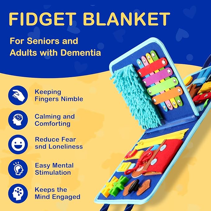 Fidget Blanket for Adults with Dementia, Dementia Activities for Seniors, Alzheimer's Products Multi-Use Busy Sensory Board, Gifts for Him Her Dementia Products for Elderly and Children with Autism