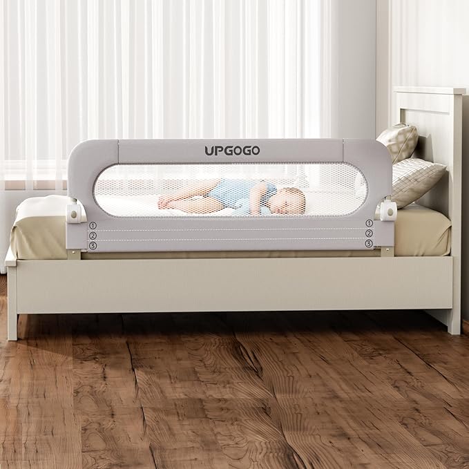 UPGOGO Folding Bed Rail for Toddlers, Grey, 59"L x 23.6" H