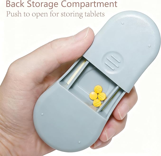 Pill Cutter Splitter for Small and Tiny Pills - Premium Silicone Precision Pill Splitter - Designed for Swallowing Difficulties & Pets. Nonslip Pad. Wrap-Around Blade Guard. Back Storage (Blue)