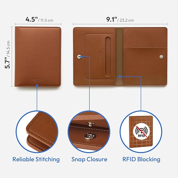 Premium RFID Blocking Leather Passport Holder & Wallet – Brown | Family Travel Document Organizer – for 2 Passports, Cards, Boarding Passes & Travel Essentials
