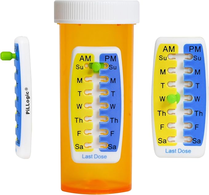 Pill Reminder Medication Tracker 2-Pack - Adhesive Dose Tracker for Prescription Bottles, Vitamins & Pet Medicine - AM/PM Daily Reminder Sticker - No Battery Required