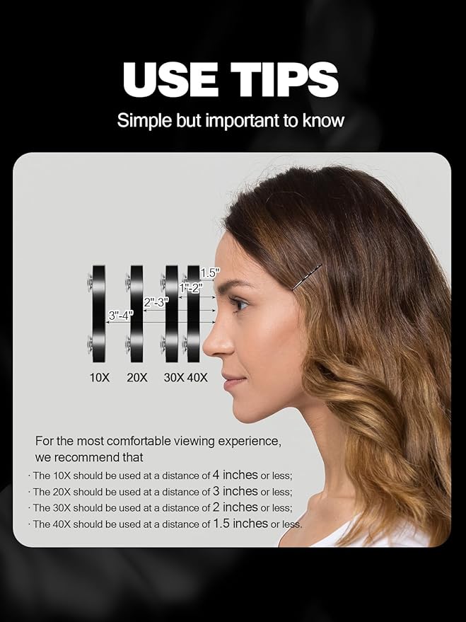 10X&30X Magnifying Mirrors with Suction Cups and 2 Tweezers Set，3.5 inches Magnified Makeup Mirror, Black, 2PCS