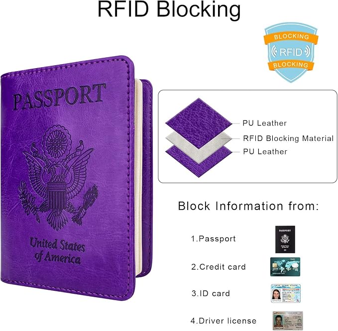WALNEW Passport Holder for Travel, RFID Passport Wallet, Travel Essentials | PU Leather Passport Cover Case with Pen Holder, Travel Must Haves Accessories, Passport Book Holder for Women