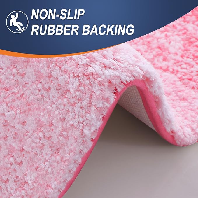 OLANLY Bathroom Rug Set 2 Piece, Soft Absorbent Microfiber Bath Rug Set, Non-Slip, Machine Wash Dry, Plush Shaggy Bath Mats for Bathroom (47"x20"+24"x16", Pink)