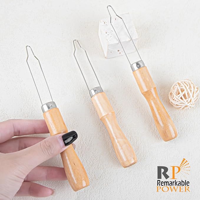 RP Remarkable Power, 3 Pack Button Hook Assist Device with Easy-Grip Wooden Handle Buttons Zipper Pull Helper Clothing Buttoning Aids for Shirts Coats