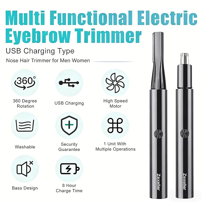 Electric Nose Hair Trimmer Eyebrow Trimmer for Men Women, 7-in-1 Painless Facial Grooming Kit, USB Rechargeable IPX7 Waterproof Precision Trimmer for Nose Ear Eyebrow Beard Body Hair