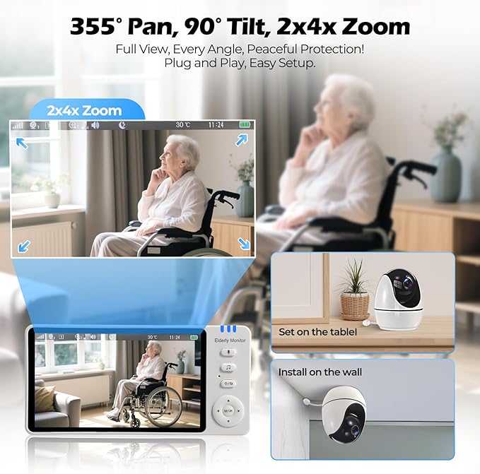 Elderly Monitors with Camera and Audio Two-Way Talk Room Monitors for Elderly Med Reminder Camera for Elderly Monitoring Baby Monitors for Elderly Care and Caregivers Video Monitor for Elderly
