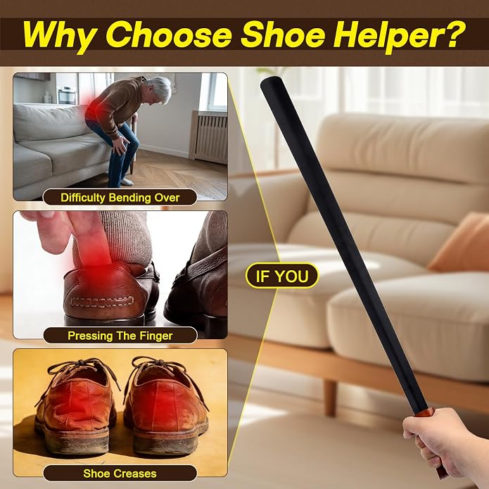 Redriver Extra Long Shoe Horn for Seniors, Metal Shoehorn Long-handle Shoe Spoon Stick Helpers Boot Horn for Men Women