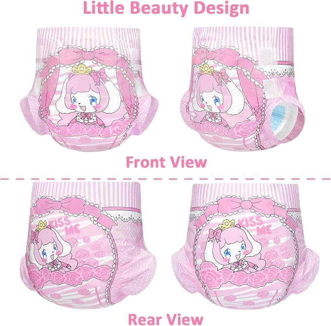 Littleforbig Adjustable Hook-and-Loop Fastener Closure Adult Printed Cloth Back Diaper 2 Pieces - Little Beauty (Large 36"-48")