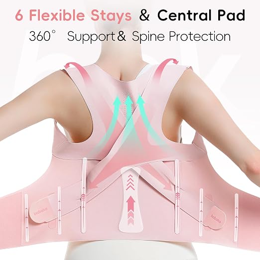 babaka Posture Corrector for Women, Invisible Lightweight Adjustable Back Brace for Upper and Lower Back Pain Relief, Hunchback, Hump, Scoliosis, Thoracic, Spine Corrector Under Clothes (Pink, Medium, Waist: 29''-35'')
