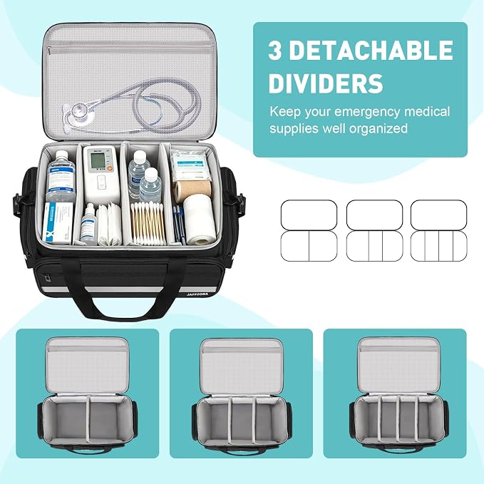 Medical Bag, Medical Equipment Case Empty, Large Home Health Nurse Bag with Shoulder Strap, Medication First Aid Organizer for Therapist, Doctors, Nursing Students (Black)