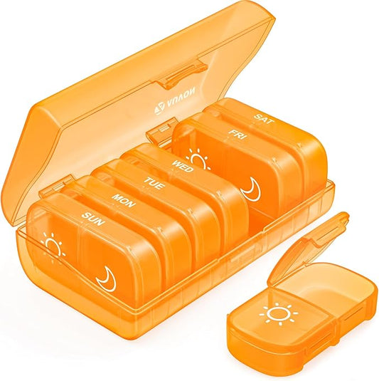 AUVON XL Weekly Pill Organizer 2 Times a Day, AM PM Pill Case with One-Side Large Opening for Easy to Use, Pill Box 7 Day Travel Medication Organizer for Medications, Vitamins, Fish Oils, Supplements