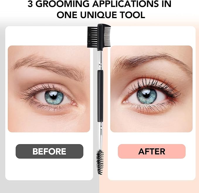 2pcs Eyebrow Eyelash Shaper Eyebrow Brush Comb Double Head Brush Makeup Grooming Tool Cosmetic with 3 Different Spoolie Brushes for Separating Lashes, Eliminating Mascara Clumps, Grooming Brows