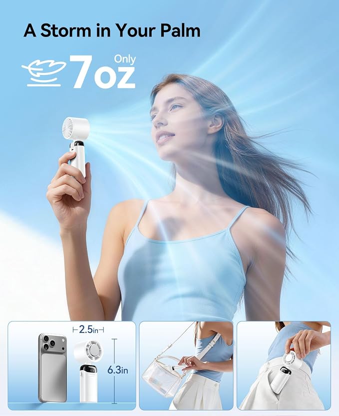KIMMOO Handheld Portable Turbo Fan with Ice Cooler, Powerful 21000 RPM, Speed (1-199), Up to 14Hrs Cooling, Rechargeable Personal Fan, Small Pocket Hand Fans for Travel/Outdoor/Home/Office (White)