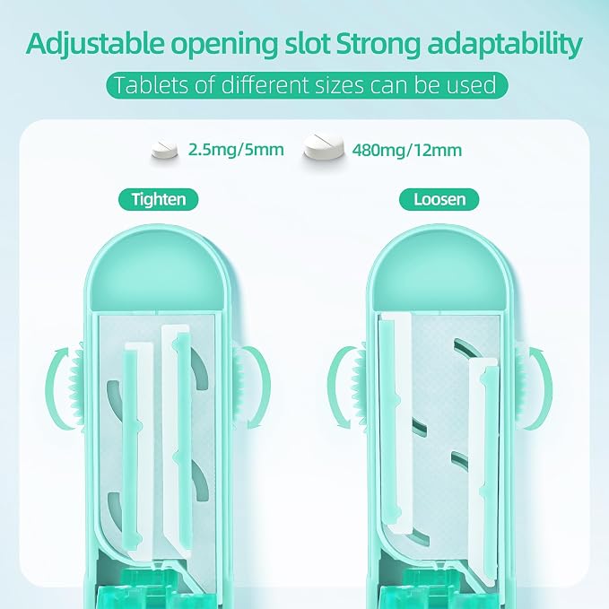 DUBSTAR Pill Cutter Splitter for Small and Tiny Pills, Multiple Pill Cutters for Small or Large Pills, Adjustable Pill Splitter with Centering Device and Blade Guard for Multi Tablets (Cyan)