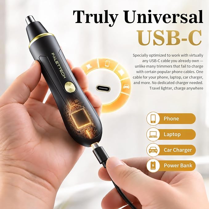 Nose Hair Trimmer for Men, Ear and Nose Trimmer for Men, USB-C Rechargeable, 6500 RPM Painless, 40 Days Use, Nose Hair Trimmer for Women, Dual-Edge Blades, Low Noise, Gift for Men & Women