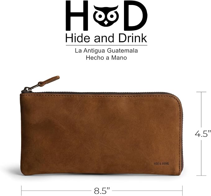 Hide & Drink, Leather Long Zippered Wallet, Holds Up to 8 Cards Plus Coins And Flat Bills, Phone Holder, Cash Organizer, Travel Essentials, Handmade, Swayze Suede