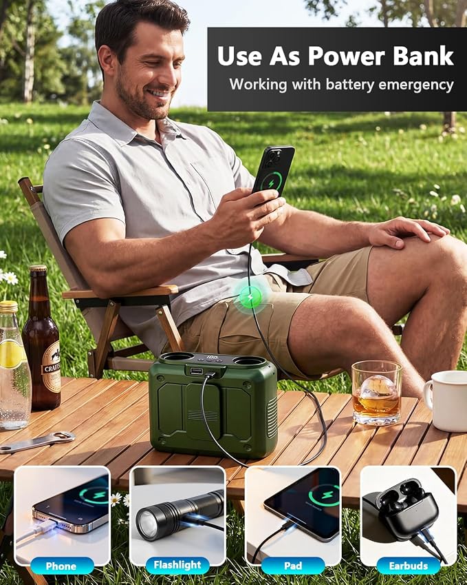 20000mAh Personal Fan, 22000RPM Dual Motors Portable Fans, True High Speed | 200% Strong Airflow, Up to 41H Cooling Time Waist Fan for Jobsite, Travel, Outdoor, Camping Accessories for Men Dad, Green