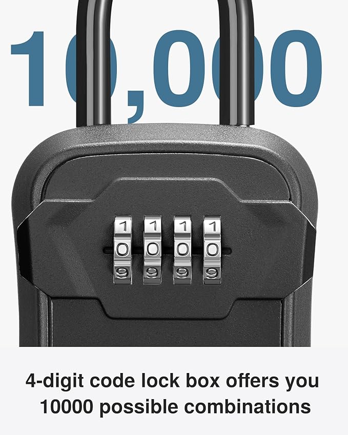 Puroma Lock Box, Key Lock Box Wall Mount & Portable Combination Lockbox with Resettable Code, Security Lockbox for Outside House Keys, Apartment Realtors Spare Keys Storage (4 Pack, Pure Black)
