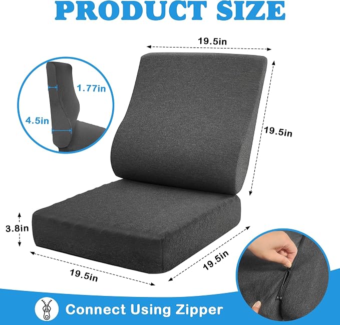 2-in-1 Recliner Cushions for Elderly Egg Crate Foam Seat Cushion and Ergonomic Back Support Pillow Non-Slip Recliner Cushions for Long Sitting Reduces Muscle Fatigue, Gray