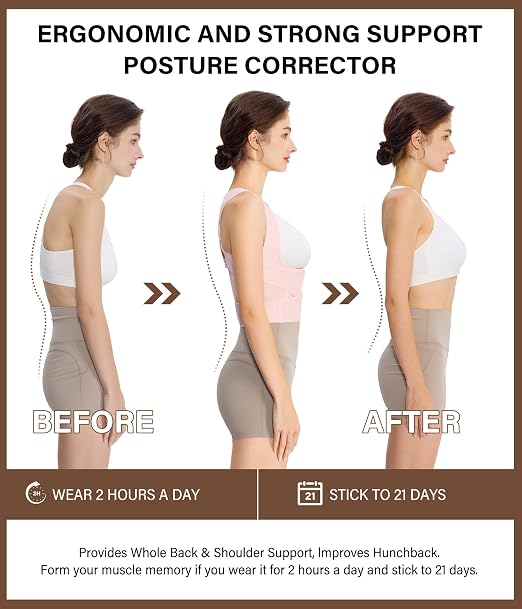 URSEXYLY Back Brace Posture Corrector for Women and Men, Breathable Shoulder Brace, Upper and Lower Back Pain Relief, Adjustable Full Back Support(X-Large,Pink)