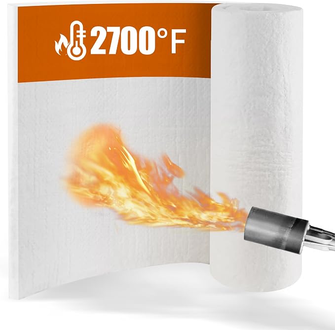 MMasters 142"*24"*1" Ceramic Fiber Insulation Blanket, Fireproof & Heat Resistant Up to 2700°F, Ideal for Wood Stove Baffle, Fireplaces, Kilns, Forges, Pizza Ovens, and More