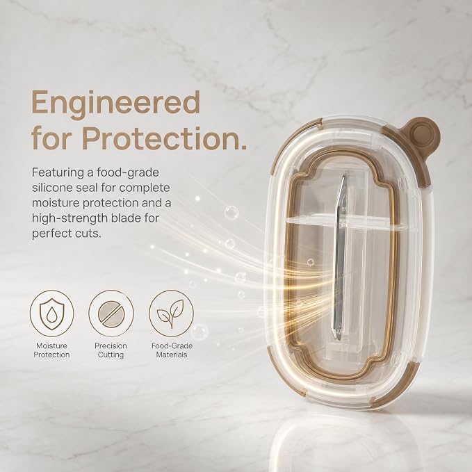 Pill Cutter and Splitter with Case, Compact Travel Pill Cutter with Removable Non-Slip Silicone Pad, Portable Medicine Box for Tablets, Vitamins and Daily Pills, Beige