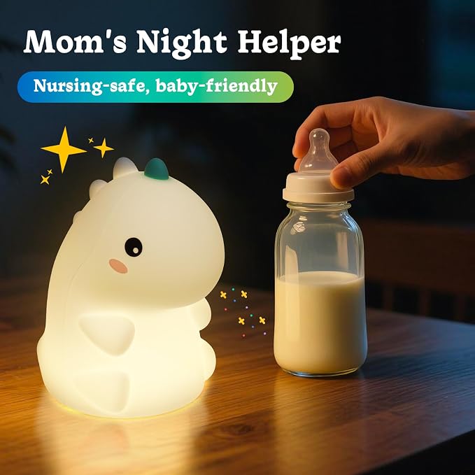 Dinosaur Night Light for Kids, Rechargeable Portable Nightlight, Soft Silicone Touch Night Lamp with 3 Levels Dimmable, Cute Lamp for Nursery, Baby, Kids and Adults Room Decor