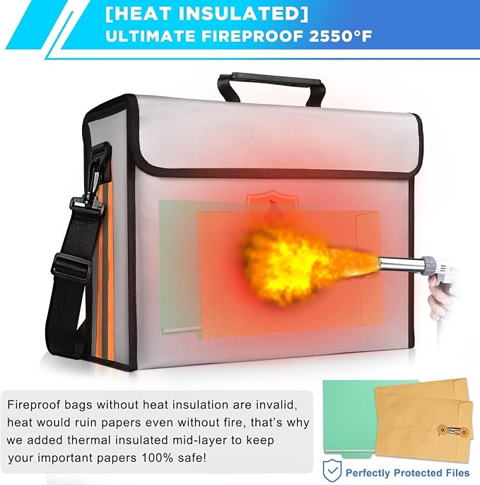 Fireproof Document Organizer, Safe Box for Legal Size Files & Laptops | Fits 3-Ring Binders | TSA Lock | Rigid Bottom | 2550°F Flammability Certified | Notary Safe