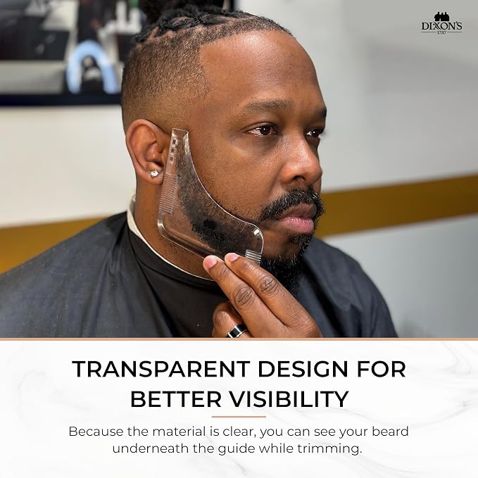 Dixon's 1737 Clear Line Pro Beard Shaper for Men – Transparent Beard Line Up Tool with Comb Edges, Beard Template for Cheek Line, Neckline and Jawline Trimming